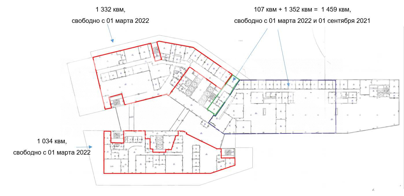 Планировка офиса 1034-2366 м², 6 этаж, Бизнес-центр «Серебряный Город»