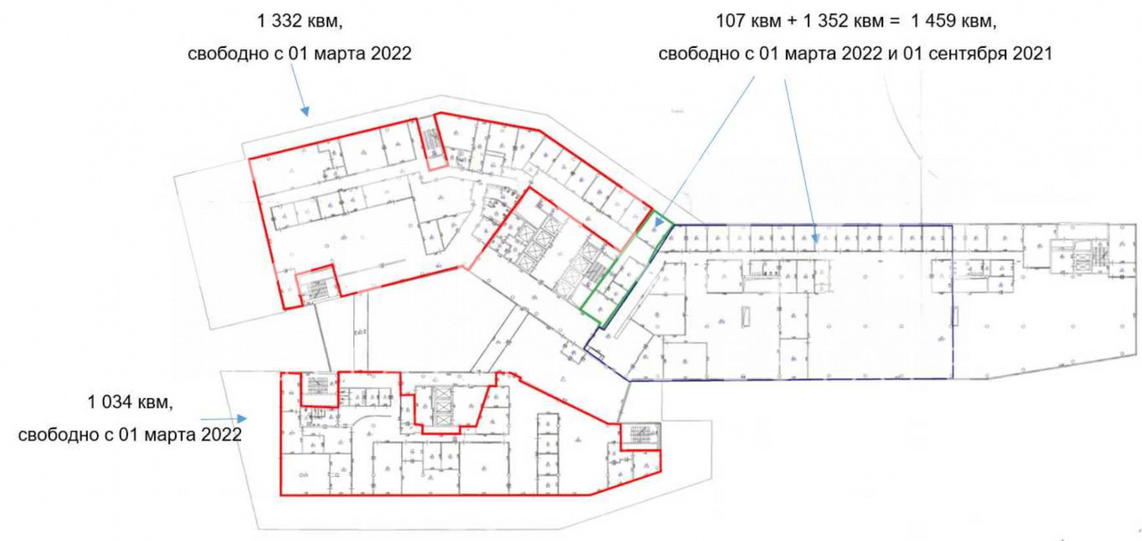Планировка офиса 107-1459 м², 6 этаж, Бизнес-центр «Серебряный Город»